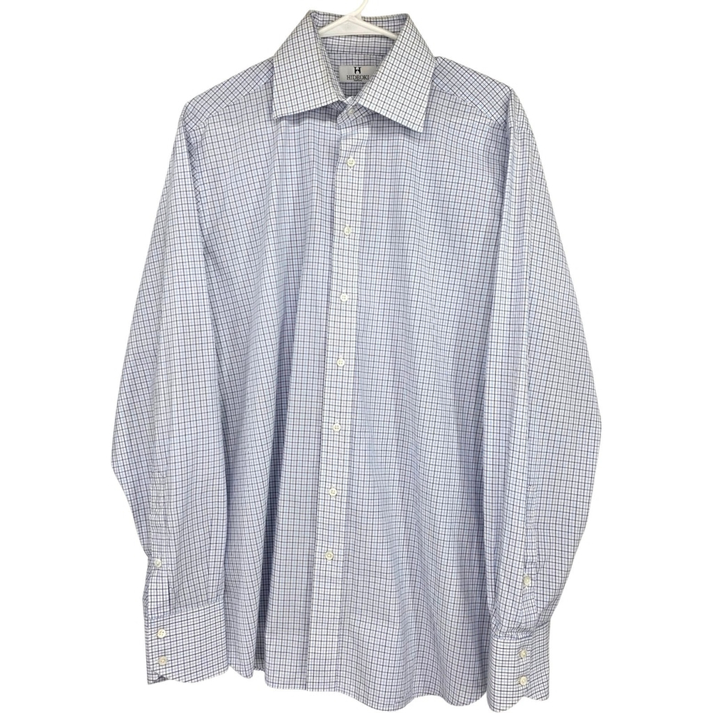 Quiet Luxury Hideoki Bespoke Blue Check Dress Shirt Mens Large Tailored - Picture 3 of 9
